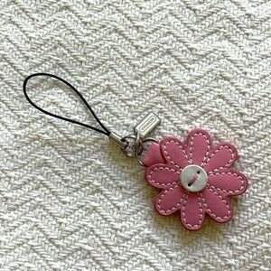 Coach Vintage Pink Poppy Flower Leather Phone Purse Charm Keychain